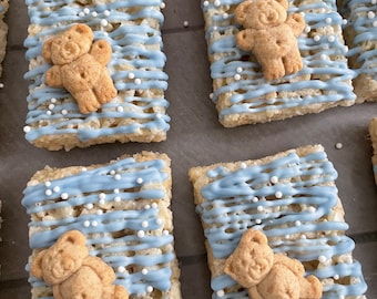 Teddy Bear chocolate drizzled rice crispy treats