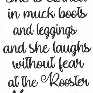 Personalized Chicken Flag Sign - Up to 9 Chickens - Gift Idea For Chicken Lovers - She Is Clothed In Muck Boots & Leggings And She Laughs Without Fear At The Rooster Chicken Life