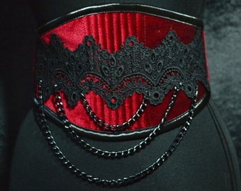 Velvet victorian gothic corset belt with chains
