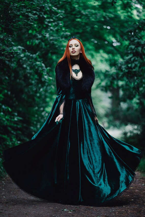 Dark Medieval Fairy Forest Green Velvet Dress Etsy Canada