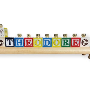Bloques de madera Nombre Menorah Hermanos Personalizado Niños Niño Bebé Judaica Juguete Judío Hanukkah Orden personalizada Alfabeto