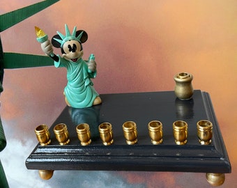 Minnie Mouse Statue of Liberty Disney Judaica Hanukkiah Repurposed New York Lights Up