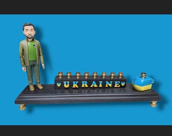 Stand With Ukraine Zelensky Menorah Candle Hanukkah Judaica Repurposed Jewish unique