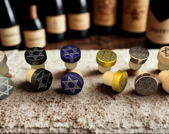 Jewish Star Metallic Wine Stopper- Hanukkah wooden wine cork