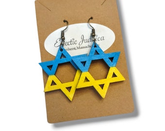 Wooden Ukraine Solidarity Earrings Jewish Star Earrings Jewish Gift