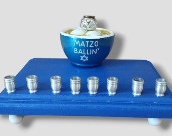 Matzo Ballin' Funny Hanukah Menorah Candle Holder Judaica Jewish Humor Matzah  Repurposed Gift Unique