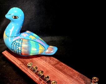 Blue Bird Menorah Vintage Ceramic Hand Painted Chanukah Judaica Unique Gift