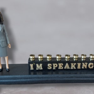 Kamala Harris I&#39;m Speaking Vice President Menorah Candle Holder Hanukkah Judaica Hebrew Repurposed Jewish unique