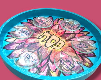 Spring Flower Passover Pesach Seder Plate Judaica hand-painted