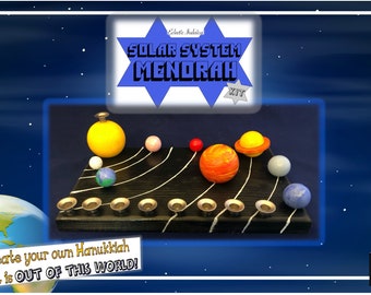 Make your own Solar System Menorah Kit DIY Outer Space Hanukkiah for children Hanukkah Judaica Jewish STEAM