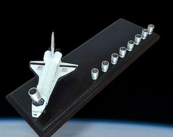 Rocketship Space Shuttle  Hanukah Menorah Candle Holder Judaica  Repurposed Jewish Shalom unique