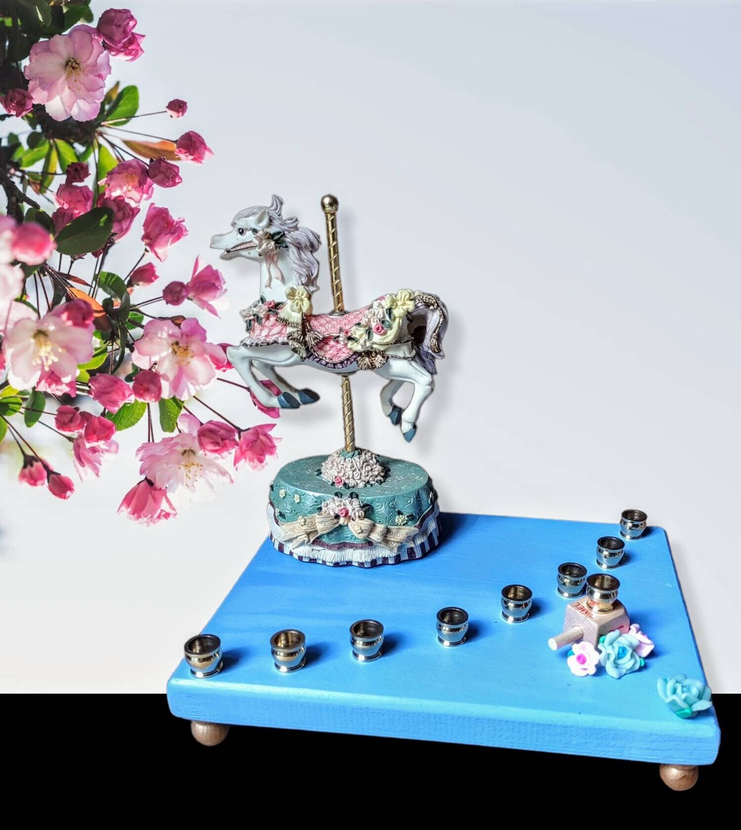 Musical Vintage Horse Carousel Menorah Hanukkiah Judaica Jewish Hanukkah