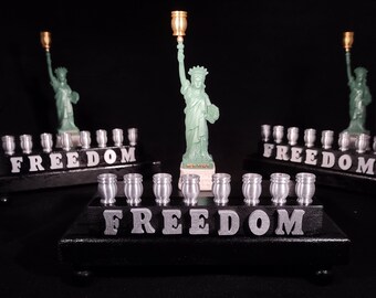 Statue of Liberty Freedom Menorah immigrant New York NYC Hanukkah Judaica Repurposed Figures Social Justice Hebrew