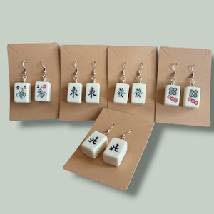 Mah jong tile earrings silver stainless steel funny jewelry