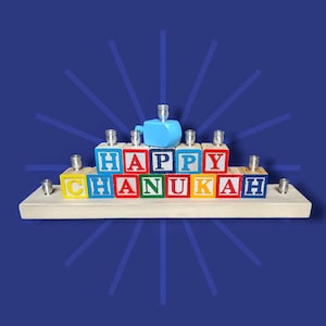 Feliz Janucá Menorá dreidel Bloques de madera Judaica Janucá judía