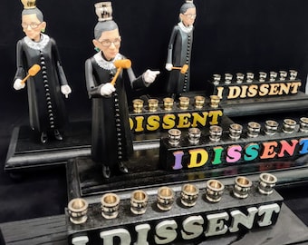 I Dissent Ruth Bader Ginsburg Hanukah Menorah Candle Holder Judaica RBG Jewish Gift