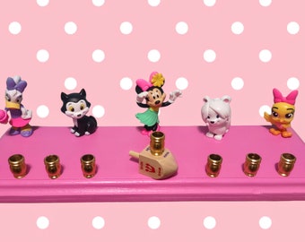 Minnie Mouse Clásico Disney Judaica Hanukkiah Margarita reutilizada goofy Mickey Mouse casa de juegos rosa