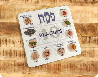 Passover Seder Ten 10 Plagues Coasters Set Jewish Judaica Pesach