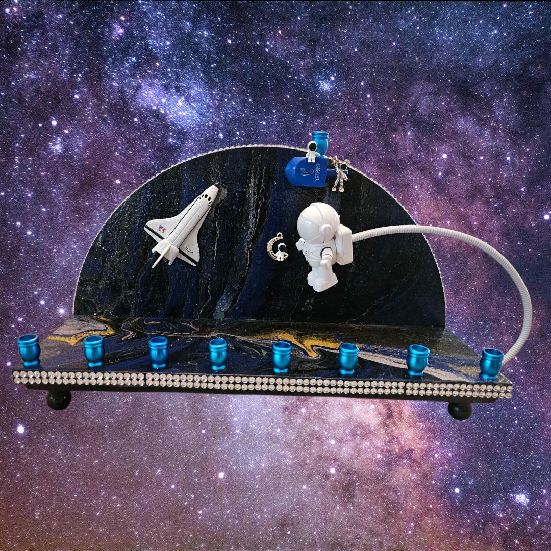 Rocketship Astronaut Outer Space Menorah Judaica Jewish Hanukkah Bar ...