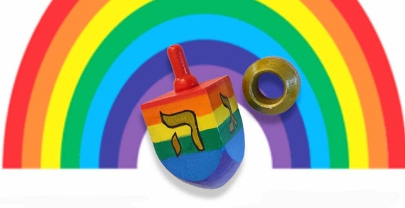 手描きのレインボー ドレイドル LGBTQ ユニークなユダヤ教の贈り物
