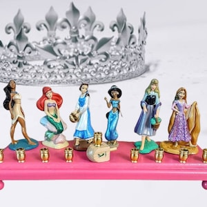 Princess Menorah Classic Disney Judaica Hanukkiah Repurposed Jasmin Ariel Mermaid Sleeping Pocahontas sleeping Beauty Aurora Belle Rapunzel