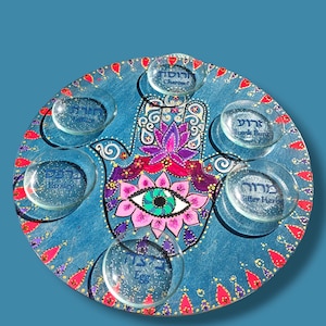 Hand-painted Hamsa Seder Plate Fatima Evil Eye Protection Passover Pesach