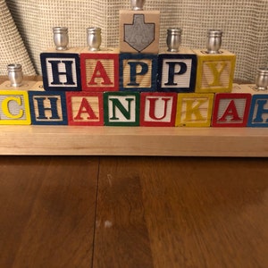 Happy Chanukah Menorah dreidel Wooden Blocks Judaica Jewish Hanukkah image 3