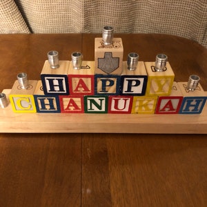 Happy Chanukah Menorah dreidel Wooden Blocks Judaica Jewish Hanukkah image 2