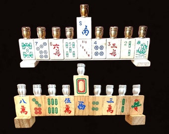 Mah Jong Menorah Wood unique Repurposed Judaica Game Hanukkiah Chanukah candles Jewish