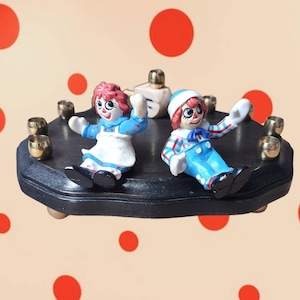 Raggedy Ann & Andy Repurposed Toy Menorah Rag Dolls