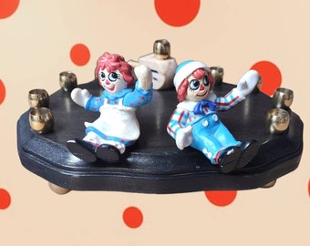 Raggedy Ann & Andy Repurposed Toy Menorah Rag Dolls