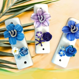 Ceramic and tropical flowers Mezuzah Case Judaica Unique Gift Housewarming bat bar mitzvah new baby home