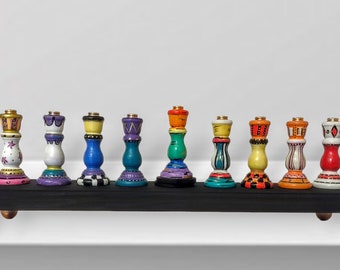 Colorful Hand-painted checkerboard Tapered Candle Stick Menorah