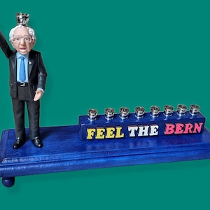 Bernie sanders feel the bern Vermont Menorah Candle Hanukkah Judaica Hebrew Sparkly Repurposed Jewish unique