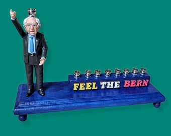 Bernie sanders feel the bern Vermont Menorah Candle Hanukkah Judaica Hebrew Sparkly Repurposed Jewish unique