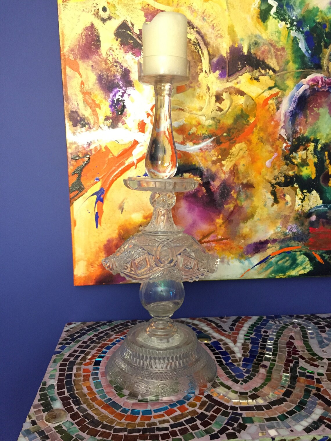 Pillar Candle Bubbie's Upcycled Dishes Repurposed Crystal Etsy