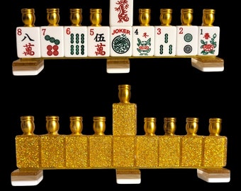 MahJong Menorah unique Repurposed Judaica Game Hanukkiah Chanukah candles Jewish