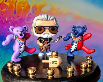 Grateful Dead Collectible Menorah With Dancing Bears Judaica Hanukkiah Repurposed Figure Jerry Garcia