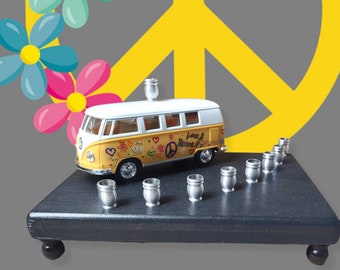 VW Bus Menorah Chanukah Hanukkiah Judaica Red Green Maroon Yellow Volkswagon hippie peace love