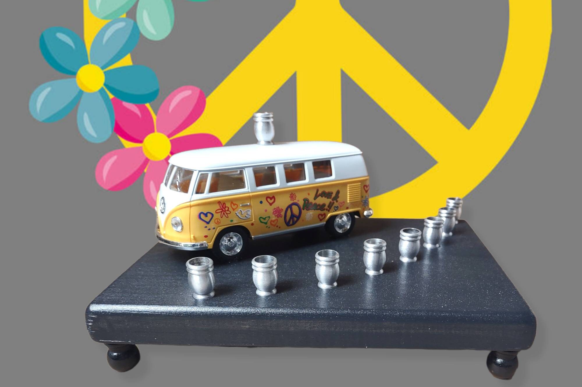 VW Bus Menorah Chanukah Hanukkiah Judaica Red Green Maroon Yellow