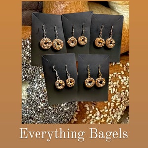 Bagel earrings, Everything Bagel, Judaica Jewelry, Jewish Food, Shmear, Just be a rock