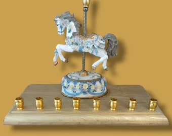 Menorá de carrusel de caballos antiguo, Hanukkiah, Judaica, Hanukkah judía
