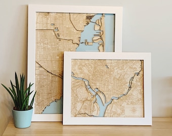 Washington, DC - Wooden engraved map