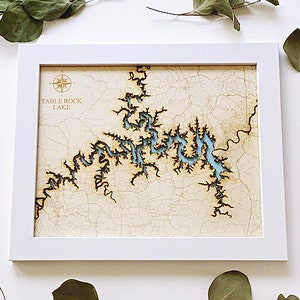 Table Rock Lake - Mapa grabado en madera