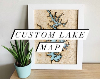 Custom Wood Engraved Lake Map