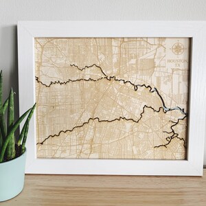 Houston, TX - Wood Engraved Map
