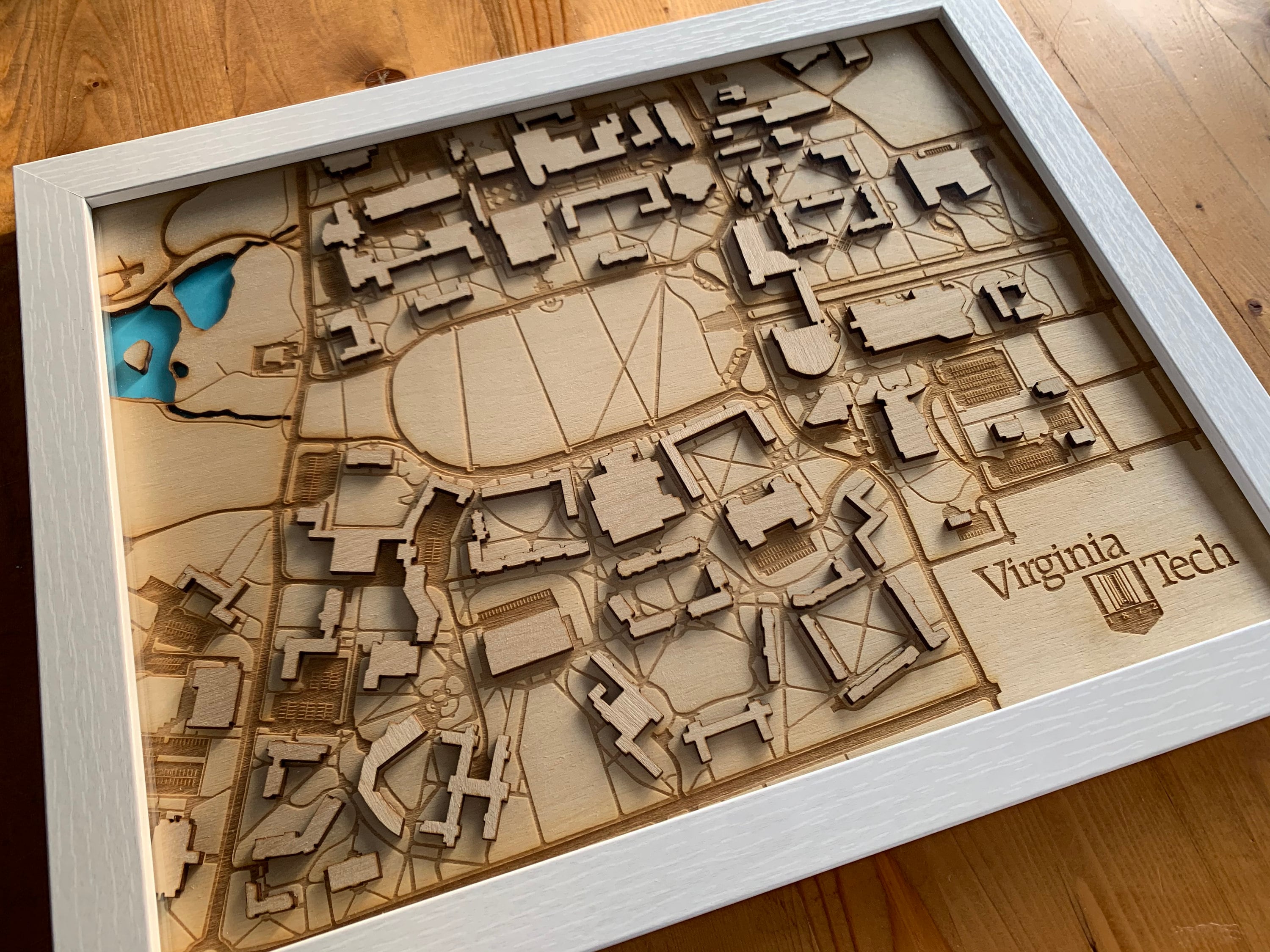 Virginia Tech - 11"X14" Wood Engraved Map