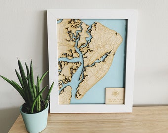 Hilton Head Island, SC - Wood Engraved Map