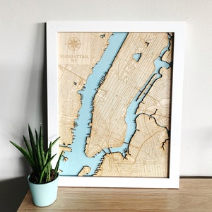 Manhattan, NY - Wood Engraved Map