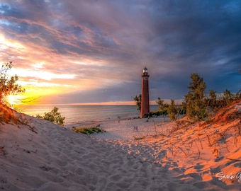 Gold On The Dune / Little Sable Lighthouse / Sunset / Michigan Photography / Canvas / Metal Print / Wall Art